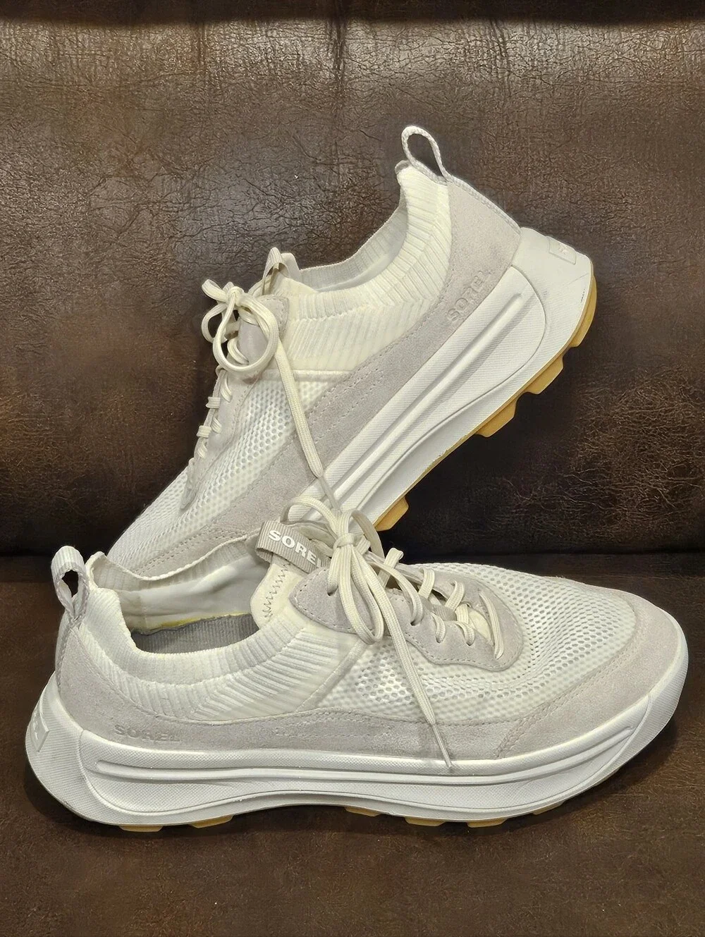 Sorel Ona 503 Knit Low Sea Salt Chalk Lace Up Athletic Sneaker White Cream